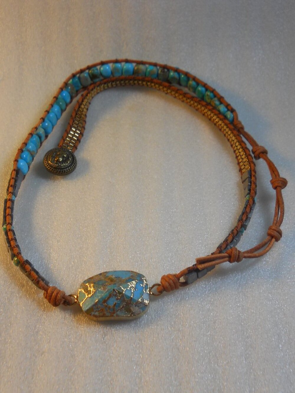BOHO - Turquoise & Leather Wrap Bracelet 830